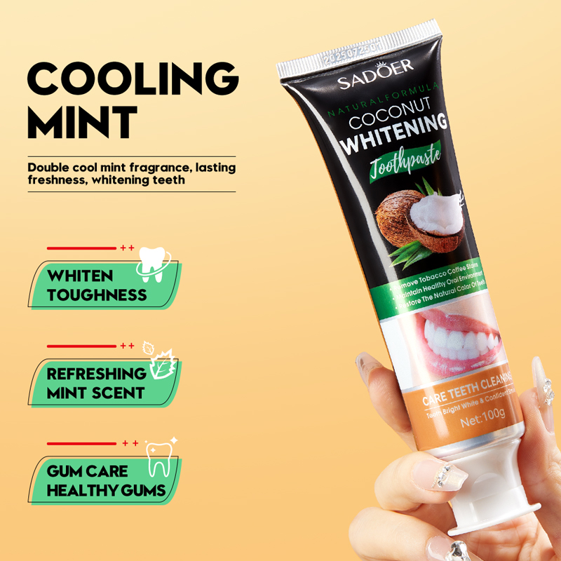 Teeth Whitening Natural - SADOER Coconut Oil Teeth Whitening Toothpaste,