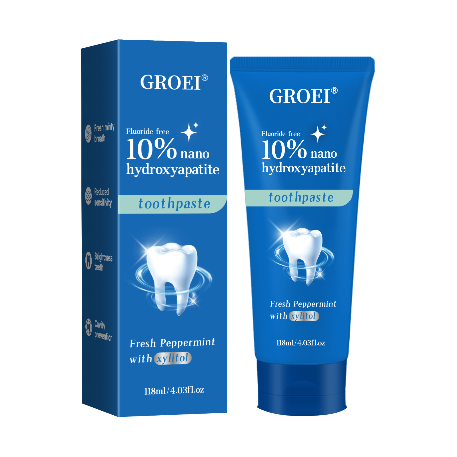 Teeth Whitening Natural - GROEI 10% Nano Hydroxyapatite Toothpaste 118ml