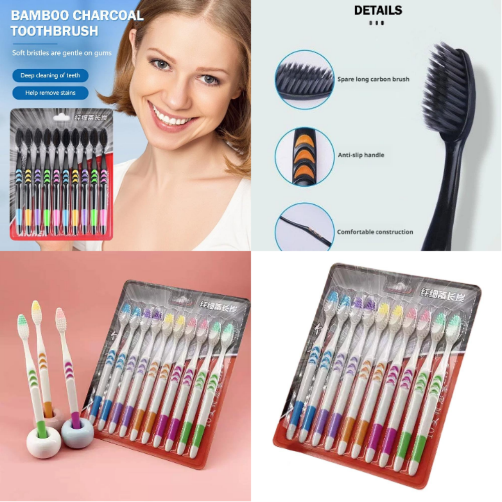 10PCS Toothbrush Natural Bambo - Teeth Whitening Charcoal review and price
